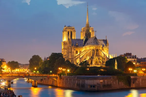 Notre Dame de Paris ночью — стоковое фото
