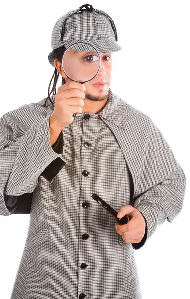Sherlock holmes with magnifying glass — Stock Photo, Image