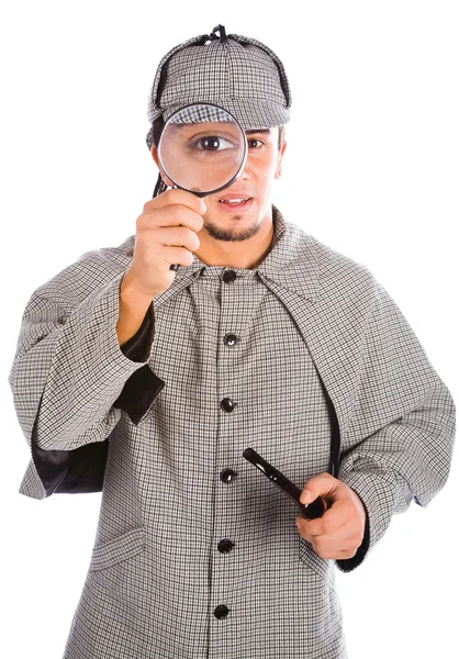 Sherlock holmes with magnifying glass — Stock Photo, Image