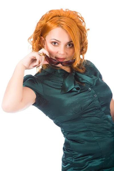 Gözlüklü Kızıl saçlı kadın — Stok fotoğraf