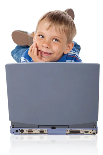 Five years old boy with laptop — Stock Photo, Image