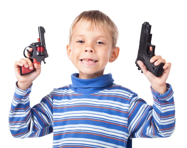 小男孩拿两把枪 — 图库照片
