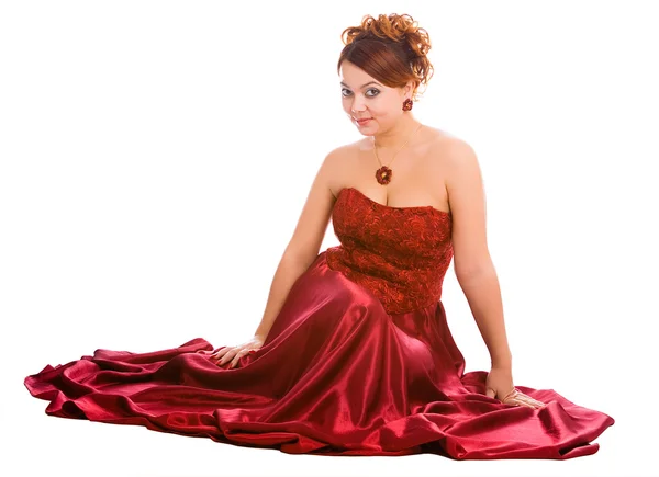 긴 빨간 드레스의 젊은 여자 — 스톡 사진