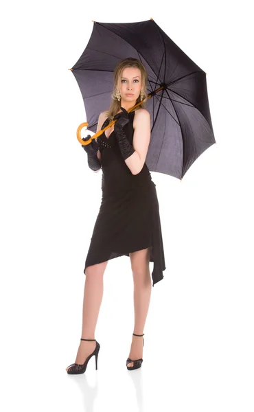 带着雨伞的年轻女子 — 图库照片