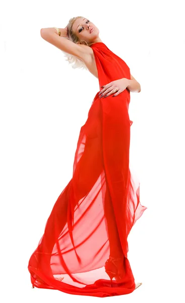 Atrakcyjna kobieta w czerwonej tkaniny — Zdjęcie stockowe