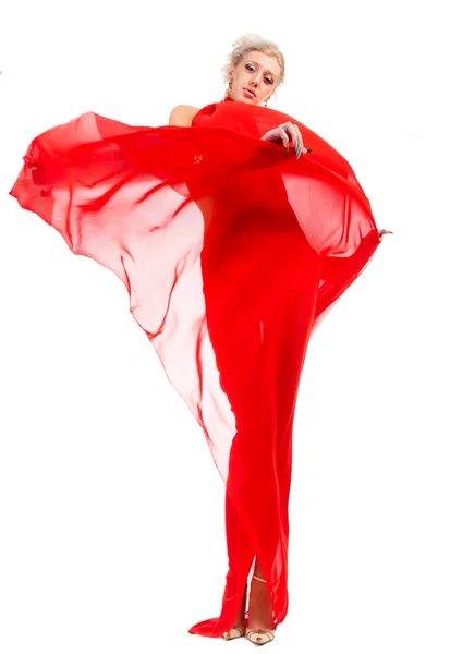 Mujer rubia en tela roja — Foto de Stock