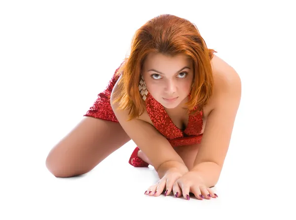 Jovem sensual mulher em vestido vermelho — Fotografia de Stock