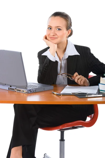 Young smiling businesswoman with laptop — Stock Photo, Image