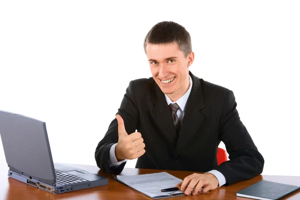 Uśmiechnięty biznesmen z laptopem — Zdjęcie stockowe