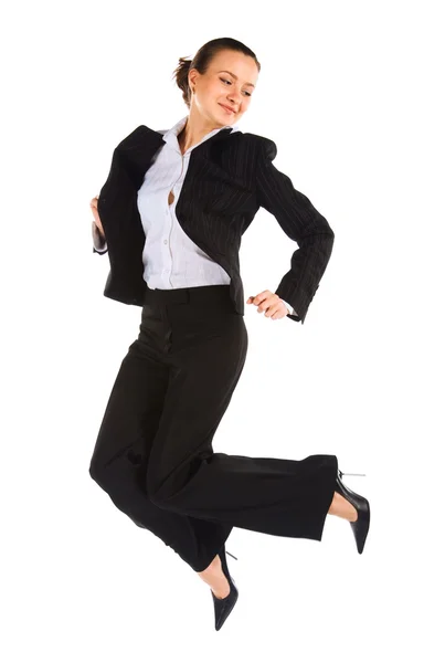 Young jumping female office worker — Stock Photo, Image