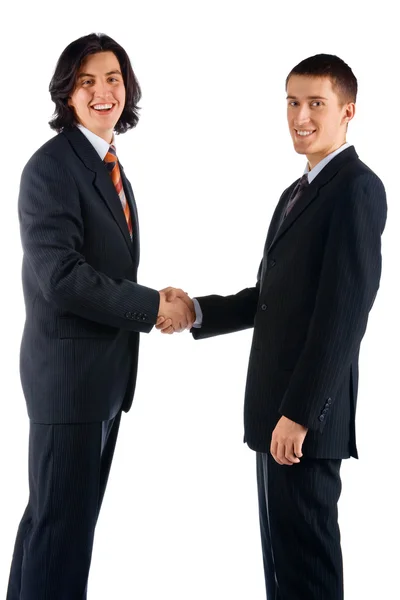 Handslag mot två affärsmän — Stockfoto