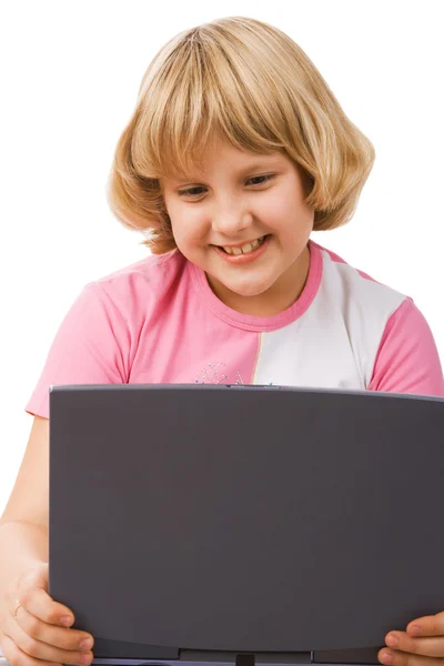 Menina com computador notebook — Fotografia de Stock