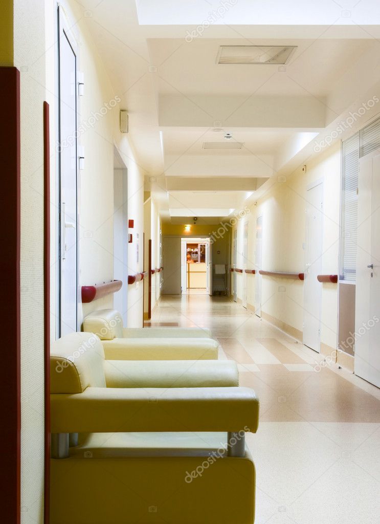 Yellow corridor in hospital