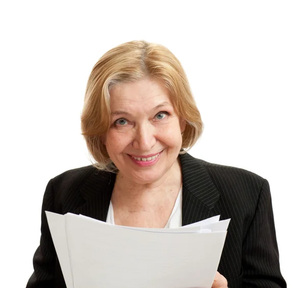 stock image Senior Woman in black on white background