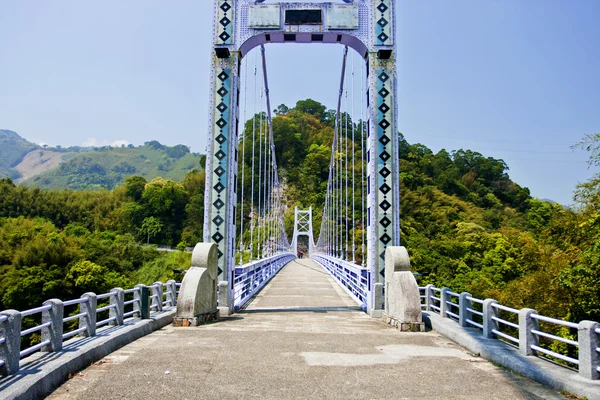 A suspension bridge across mountains — Stock Photo, Image