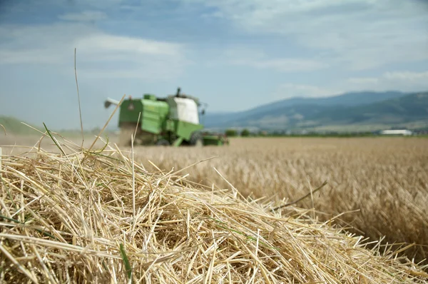 Tractor and combine harvested — Stock Photo, Image