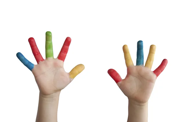 A gyermekek színes kezek. — Stock Fotó