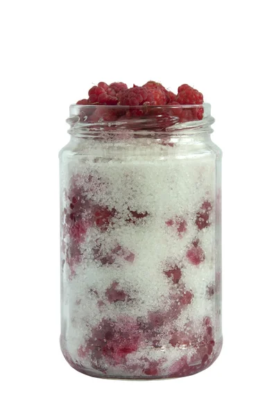 stock image Jar with sugar and wild raspberries