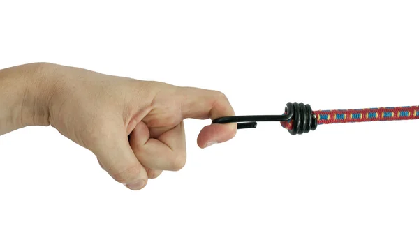 Hand holding elastic rope — Stock Photo, Image