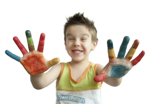 앞으로 기지개 하는 hands.arms를 착 색 하는 아이 들. — 스톡 사진