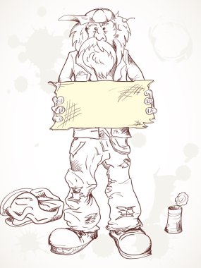 Homeless beggar with a cardboard clipart