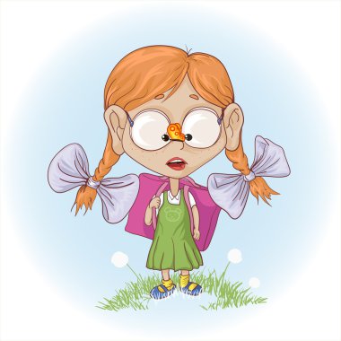 A little girl goes to school clipart