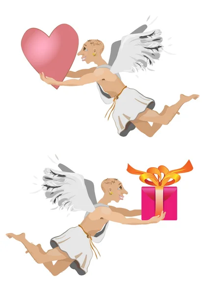 Latający anioł z pamiątkami i serca — Wektor stockowy