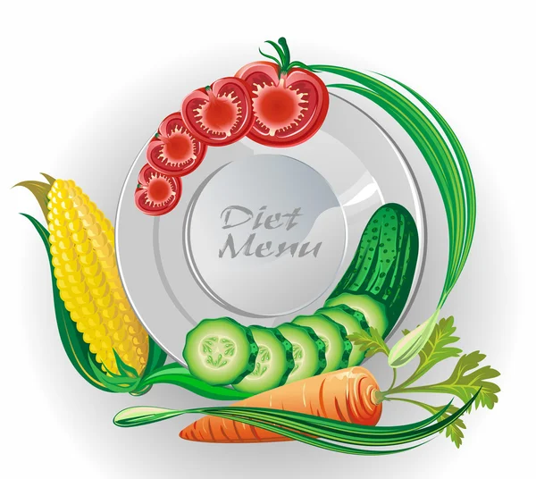 White plate with vegetables — Stock Vector