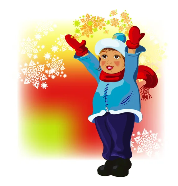 冬季布带雪花的女孩 — 图库矢量图片