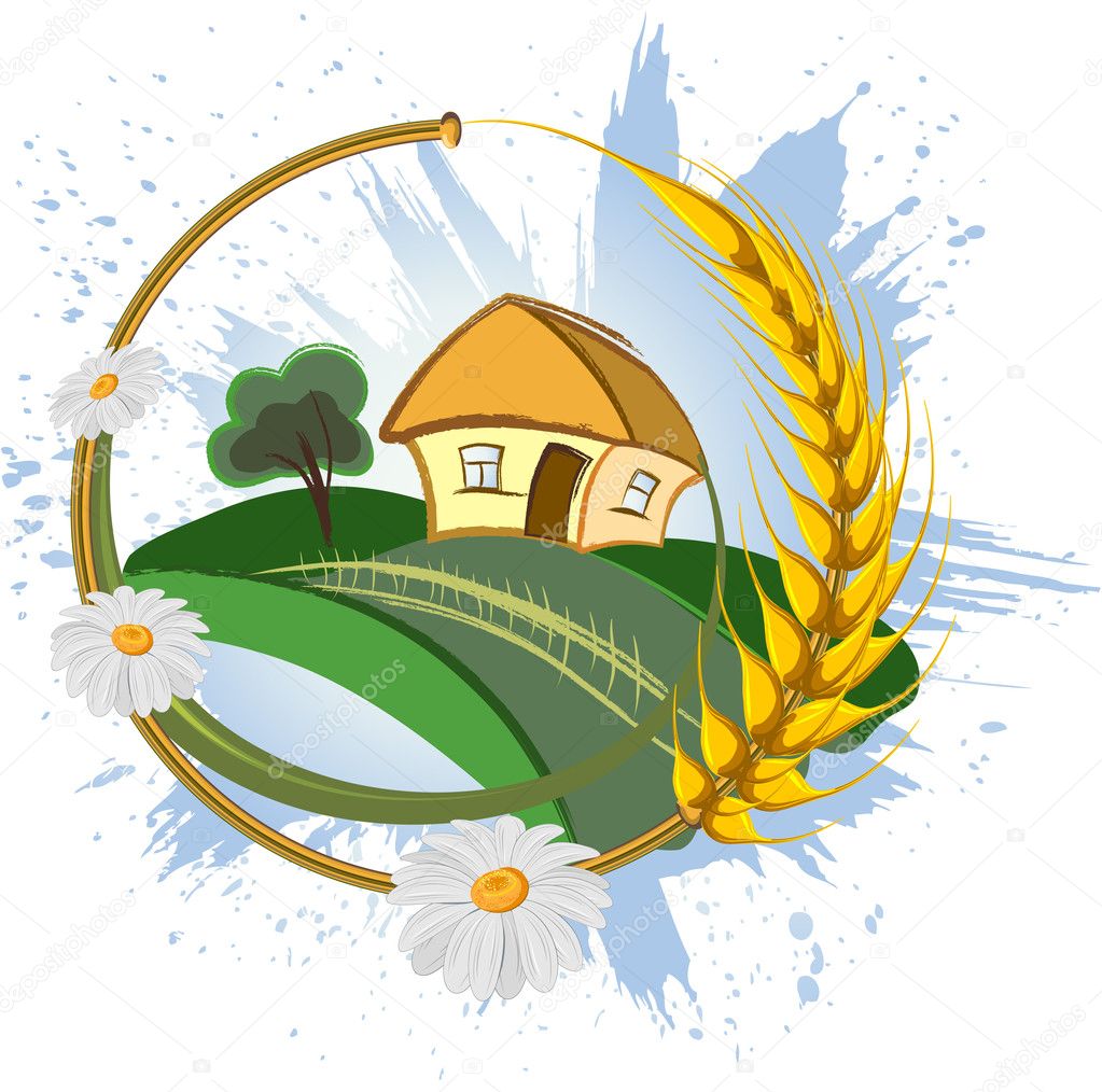 Decorative agriculture background with wheat ears and flowers