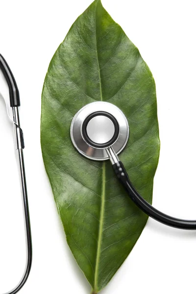 Stethoscope on a leaf — Stock Photo, Image