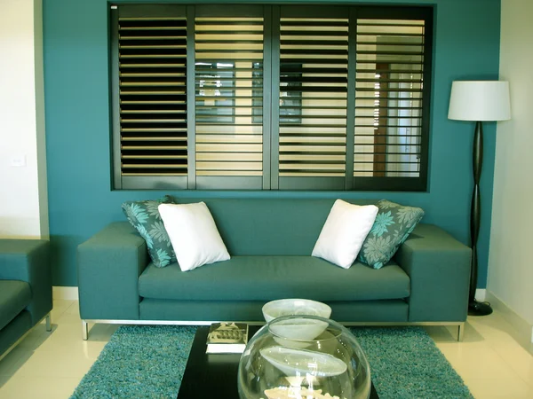 Salão de sofá azul Teal — Fotografia de Stock