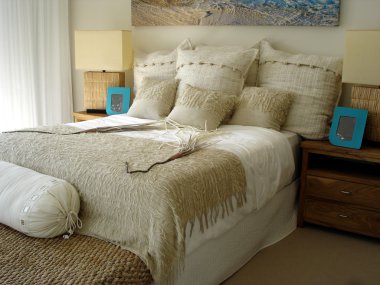 Modern bedroom soft neutral tones clipart