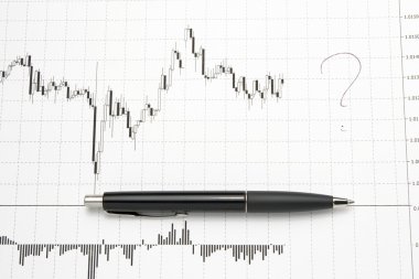 Printed forex chart with pen - uncertainty of future clipart