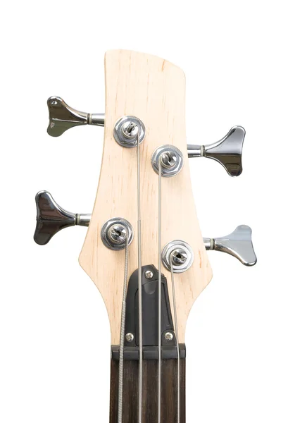 Bass guitar fingerboard head with pins and strings — Stock Photo, Image