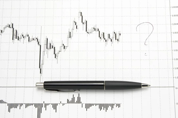 Printed forex chart with pen - uncertainty of future — Stock Photo, Image
