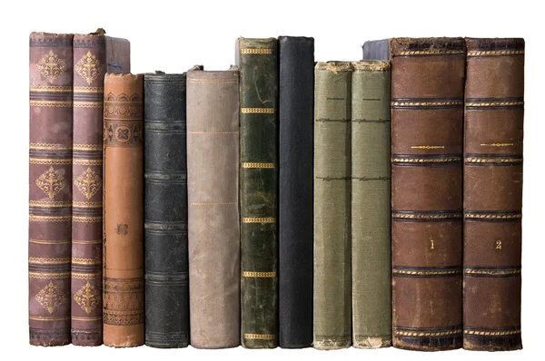 Geïsoleerde rij met oude boeken — Stockfoto