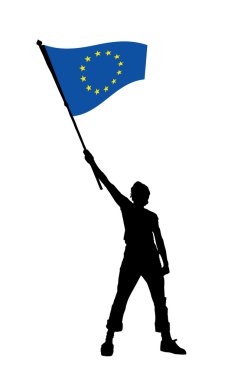 Man holding a flag of europe, vector illustration clipart