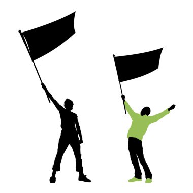 Man holding a blank flag clipart