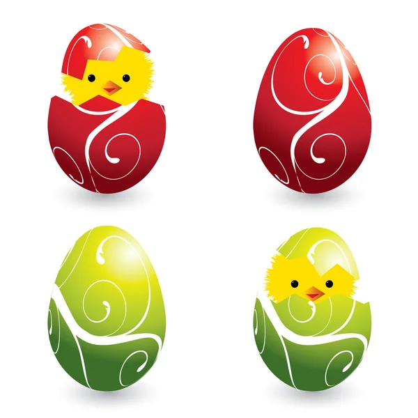 Barevné velikonoční vajíčka a líhnutí kuřat — Stockový vektor
