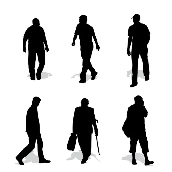 Homens caminhando, silhuetas vetoriais — Vetor de Stock