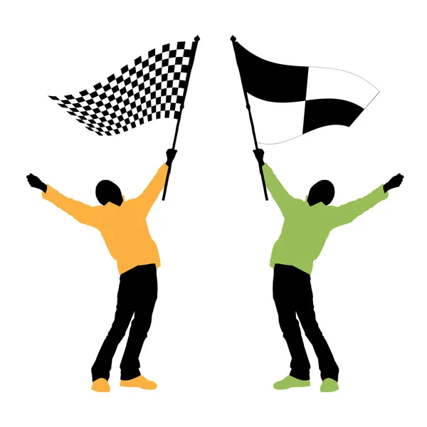 Man holding a black and white checkered flag — Stock Vector