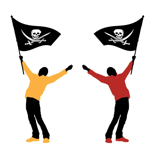 Homem segurando uma bandeira pirata —  Vetores de Stock
