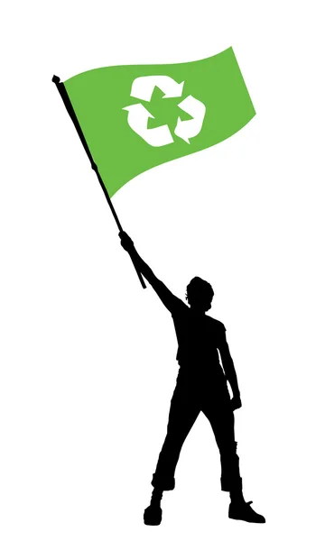 Uomo in possesso di una bandiera di riciclaggio — Vettoriale Stock