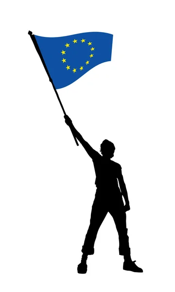 Uomo con una bandiera d'Europa, illustrazione vettoriale — Vettoriale Stock