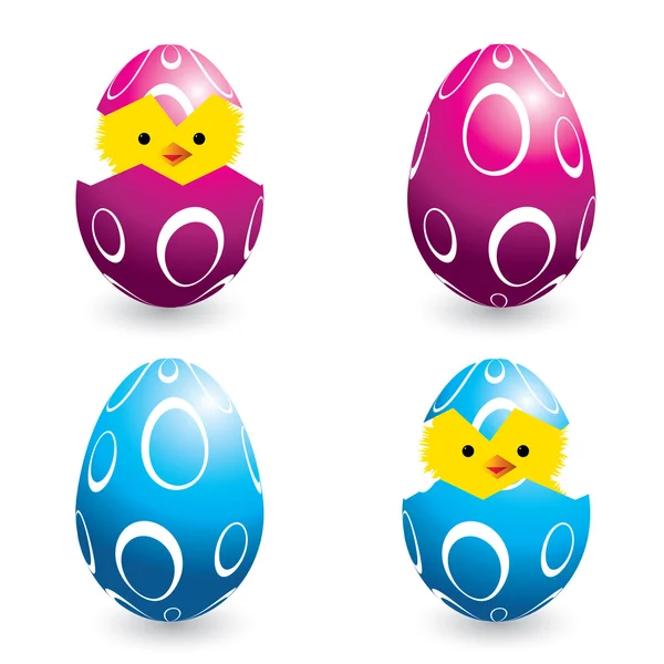 Colorful easter eggs and hatching chicks — Stock Vector