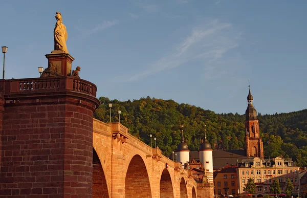 Vista en el casco antiguo y el puente de la ciudad en Heidelberg —  Fotos de Stock