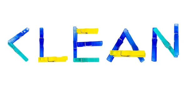 Word CLEAN made of clothes pins — Stock Photo, Image