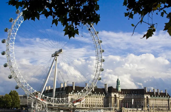 London Eye from under the trees — Stock Photo, Image