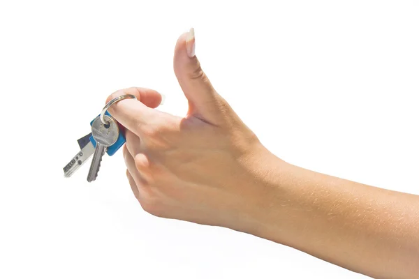 Thumb-up hand holding a key bunch — Stock Photo, Image